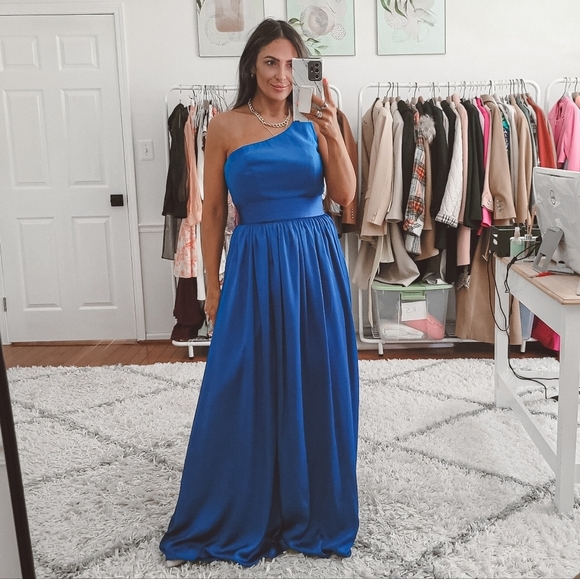 White by Vera Wang Blue One Shoulder satin maxi dress Gown Size 6 - Picture 1 of 10